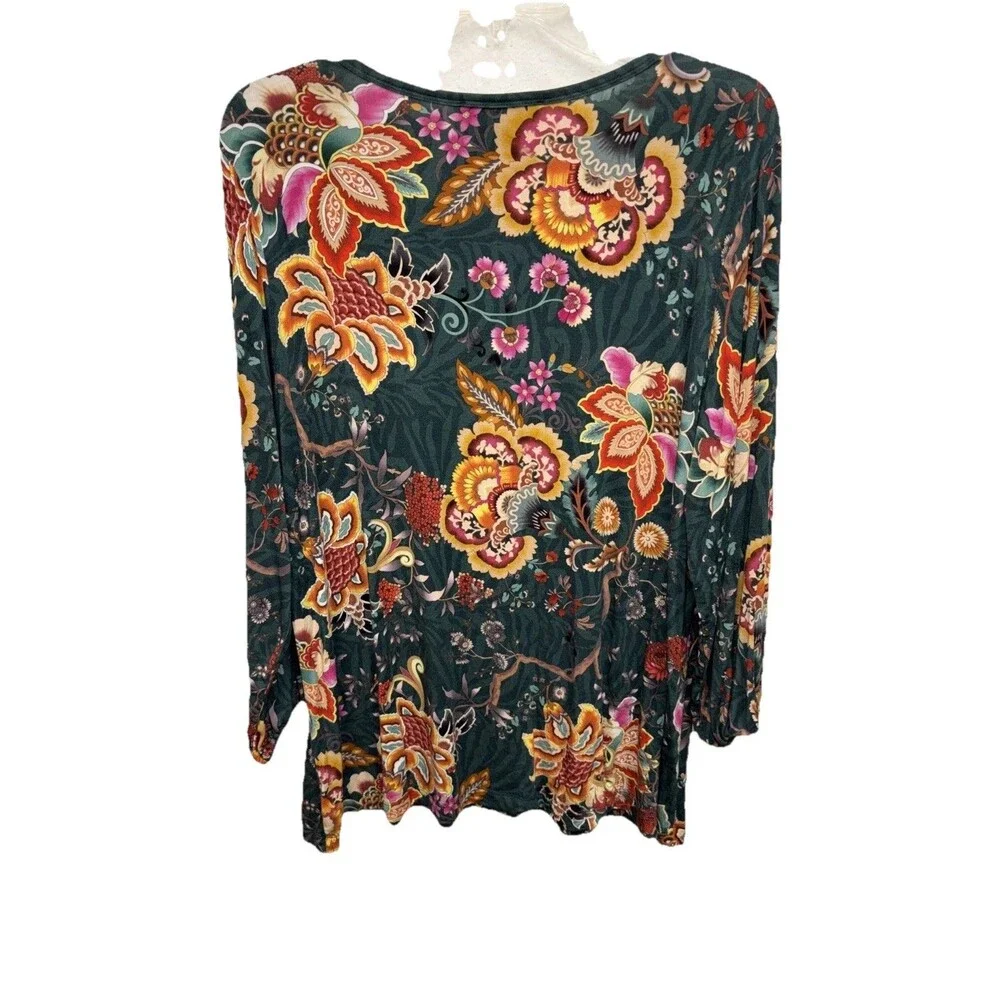 Johnny Was Orizaba Puff Sleeve Tee T Shirt Top Floral Soft Scoop Neck XL Green